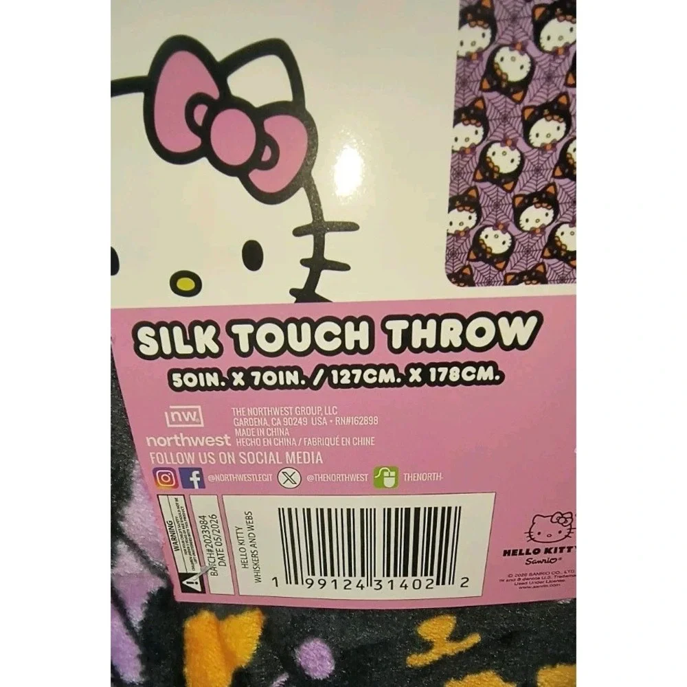 Hello Kitty Halloween Spider Web Black Cat Silk Touch Throw Blanket 50x70 Sanrio